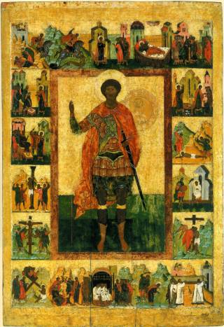 Икона святого великомученика Феодора Стратилата в житии