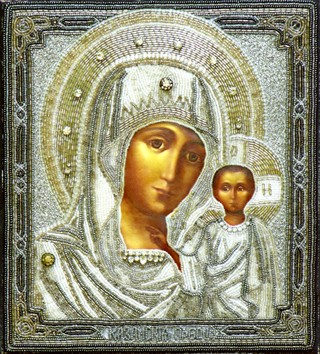 Шамордино, вышитая икона. Казанская икона Божией Матери.