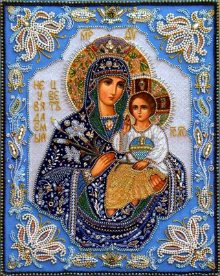 Шамордино, вышитая икона. «Не рыдай мне мати» икона Божией Матери.