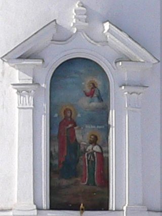 Владимир, Боголюбово, Икона Боголюбской Божией Матери на наружной стене Боголюбского собора