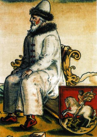Великий Московский князь Василий III и герб Москвы. Гравюра. XVI век