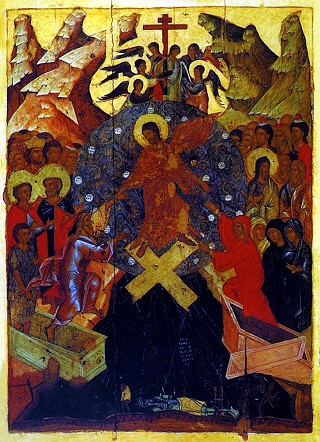 «Воскресение — Сошествие во ад». Храмовая икона церкви Воскресения Словущего. XIV век.