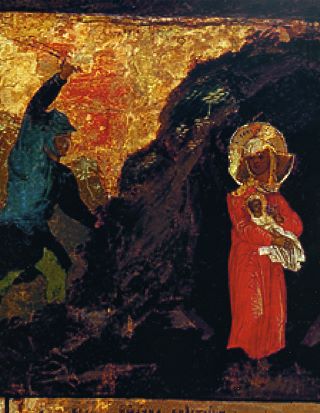 Клеймо иконы - «Спасение Елисаветы с младенцем Иоанном в горе»
