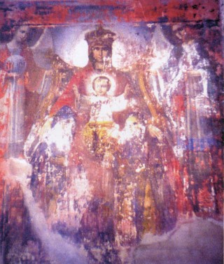 Сохранившаяся фреска Печерской иконы в притворе Свято-Троицкого собора Сканова монастыря.