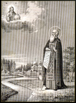 Святой Преподобный Мефодий Пешношский. Литография XIX века