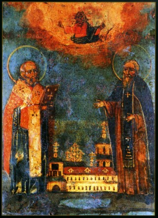 Икона свт. Николая Чудотворца и прп. Мефодия Пешношского
