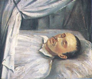 М. Ю. Лермонтов на смертном одре. Картина Р. К. Шведе. Масло. 1841.