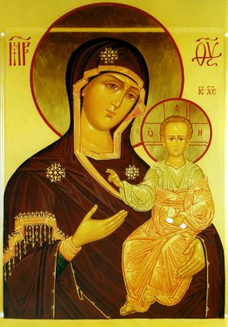 Икона Пресвятой Богородицы «Одигитрия» современного письма.